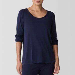 EUC Eileen Fisher Navy Silk Knit Top